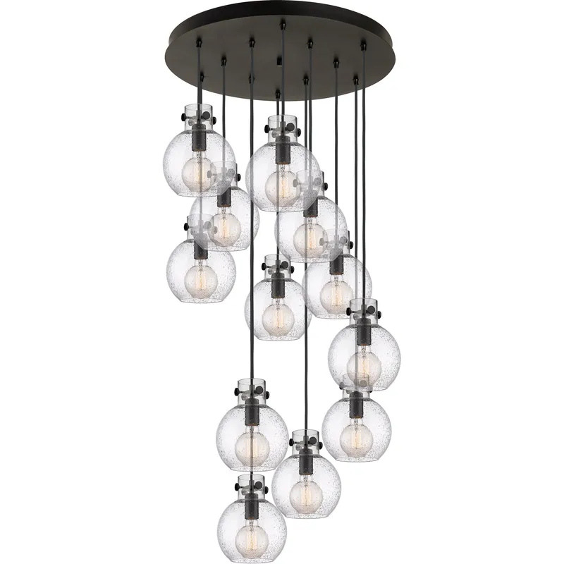 Newton Sphere 12 Light 27.25 inch Matte Black Multi Pendant Ceiling Light in Seedy Glass