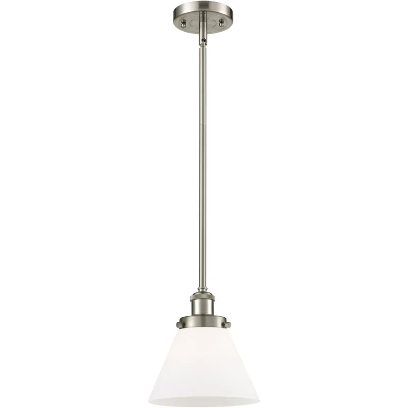 Ballston Large Cone LED 8 inch Brushed Satin Nickel Pendant Ceiling Light in Matte White Glass, Ballston