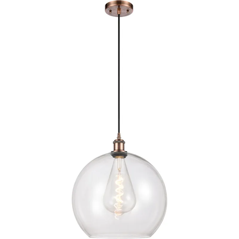 Ballston Athens LED 13.75 inch Antique Copper Pendant Ceiling Light in Clear Glass, Black Textured