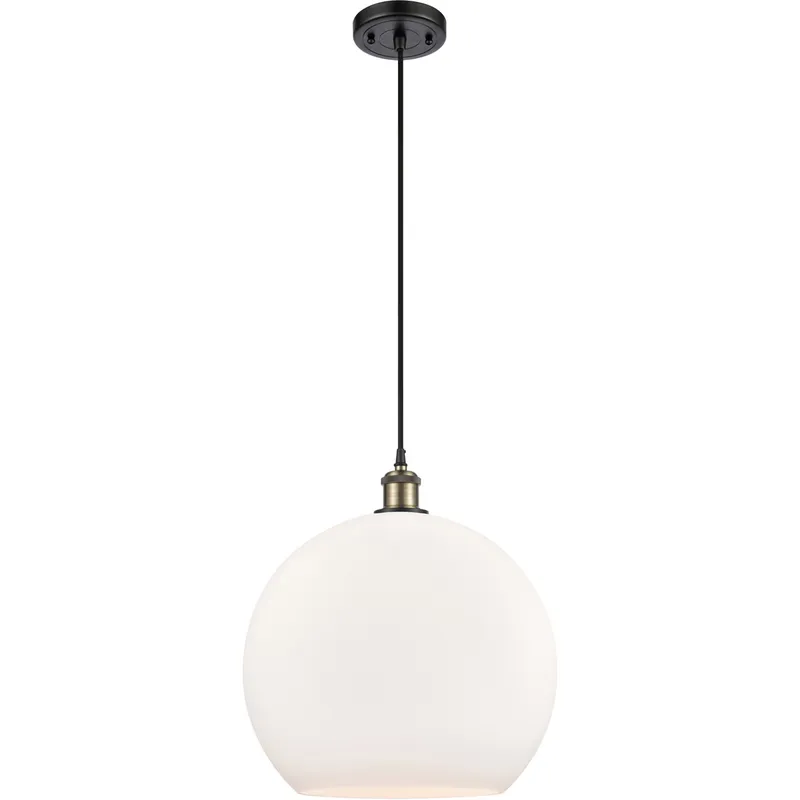 Ballston Athens LED 13.75 inch Black Antique Brass Pendant Ceiling Light in Matte White Glass, Black Textured
