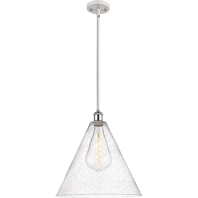 Ballston Cone LED 16 inch White and Polished Chrome Pendant Ceiling Light in Seedy Glass