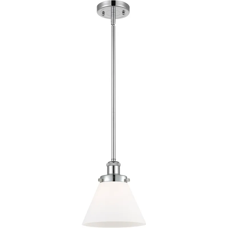 Ballston Large Cone LED 8 inch Polished Chrome Pendant Ceiling Light in Matte White Glass, Ballston