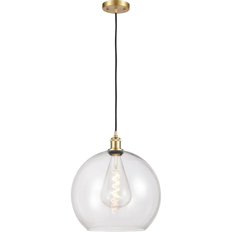Ballston Athens LED 13.75 inch Satin Gold Pendant Ceiling Light in Clear Glass, Black Textured