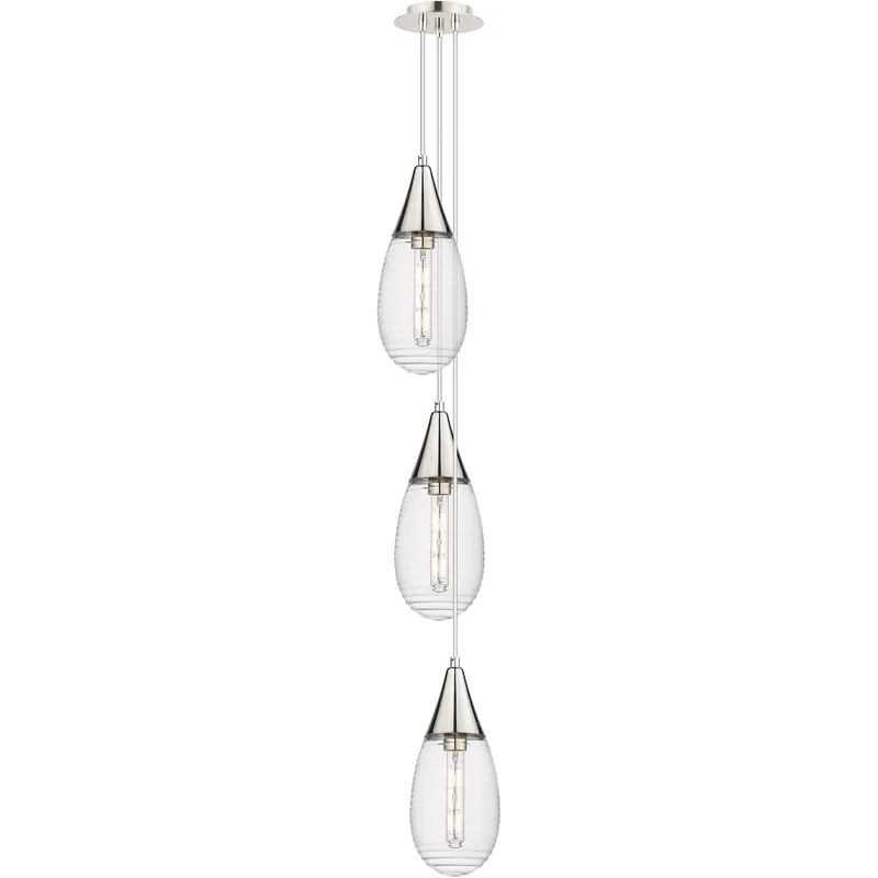 Malone 3 Light 8 inch Polished Nickel Multi Pendant Ceiling Light in Striped Clear Glass