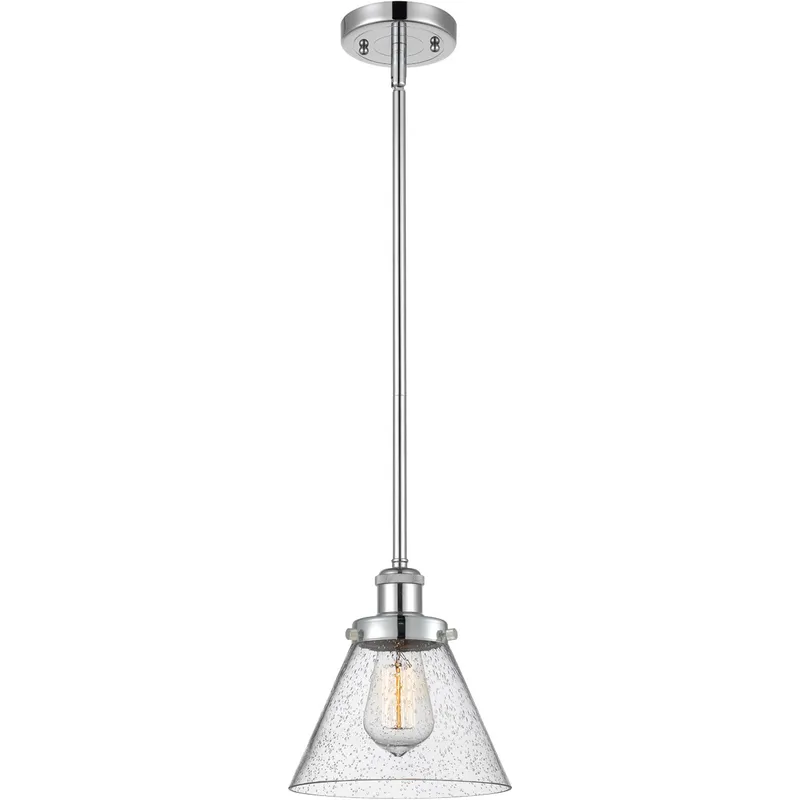 Ballston Large Cone LED 8 inch Polished Chrome Pendant Ceiling Light in Seedy Glass, Ballston