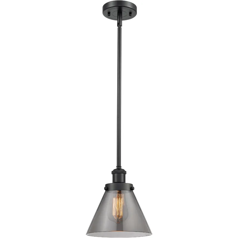 Ballston Large Cone LED 8 inch Matte Black Pendant Ceiling Light in Light Smoke Glass, Ballston