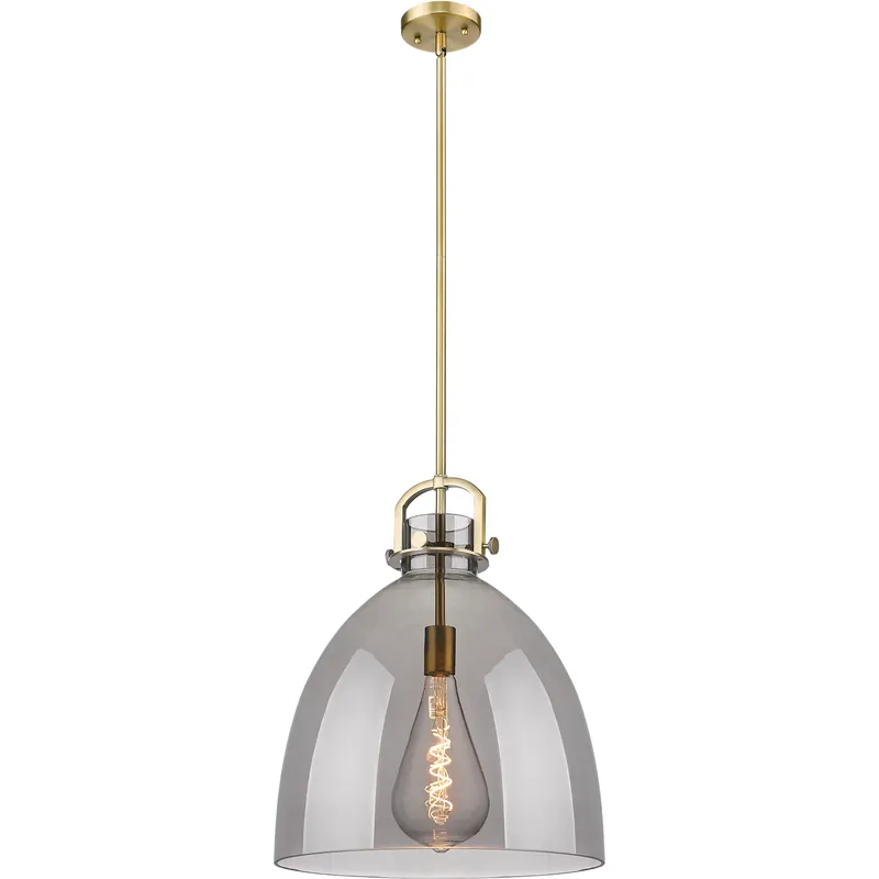 Newton Bell 1 Light 16 inch Brushed Brass Pendant Ceiling Light in Light Smoke Glass