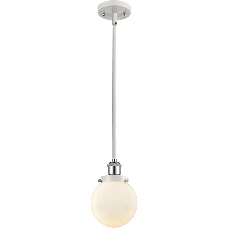 Ballston Beacon LED 6 inch White and Polished Chrome Pendant Ceiling Light in Matte White Glass