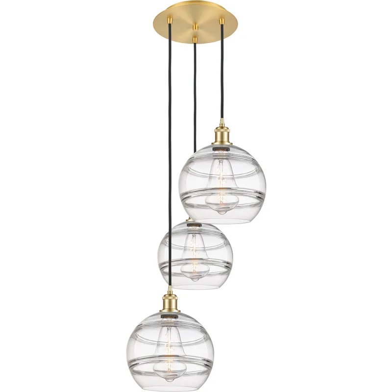 Ballston Rochester 3 Light 16.5 inch Satin Gold Cord Hung Multi Pendant Ceiling Light