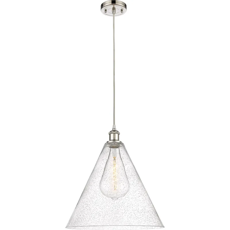 Ballston Cone 1 Light 16 inch Polished Nickel Pendant Ceiling Light in Seedy Glass
