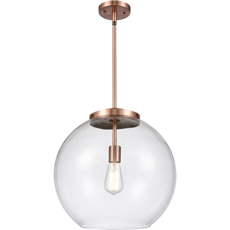 Ballston Athens 1 Light 15.75 inch Antique Copper Pendant Ceiling Light in Incandescent, Clear