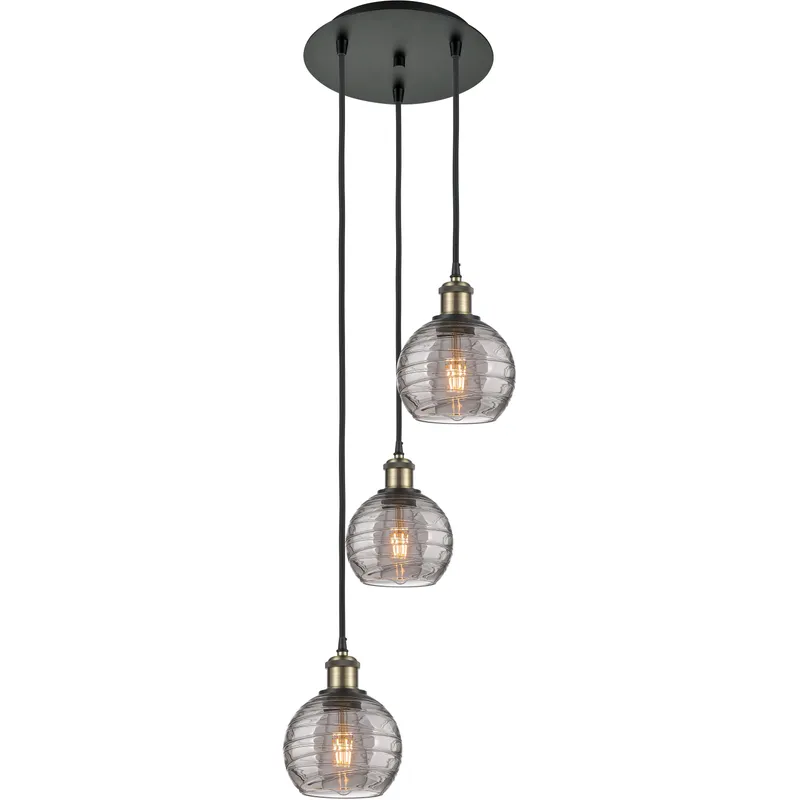 Ballston Athens Deco Swirl 3 Light 12.38 inch Black Antique Brass Cord Hung Multi Pendant Ceiling Light