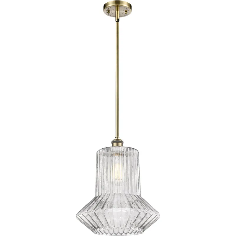 Ballston Springwater LED 12 inch Antique Brass Pendant Ceiling Light in Clear Spiral Fluted Glass, Ballston