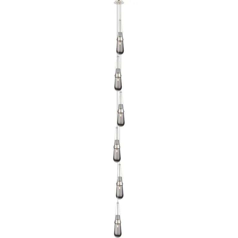 Milan 6 Light 6.38 inch Polished Nickel Multi Pendant Ceiling Light in Light Smoke Glass, Cord Hung