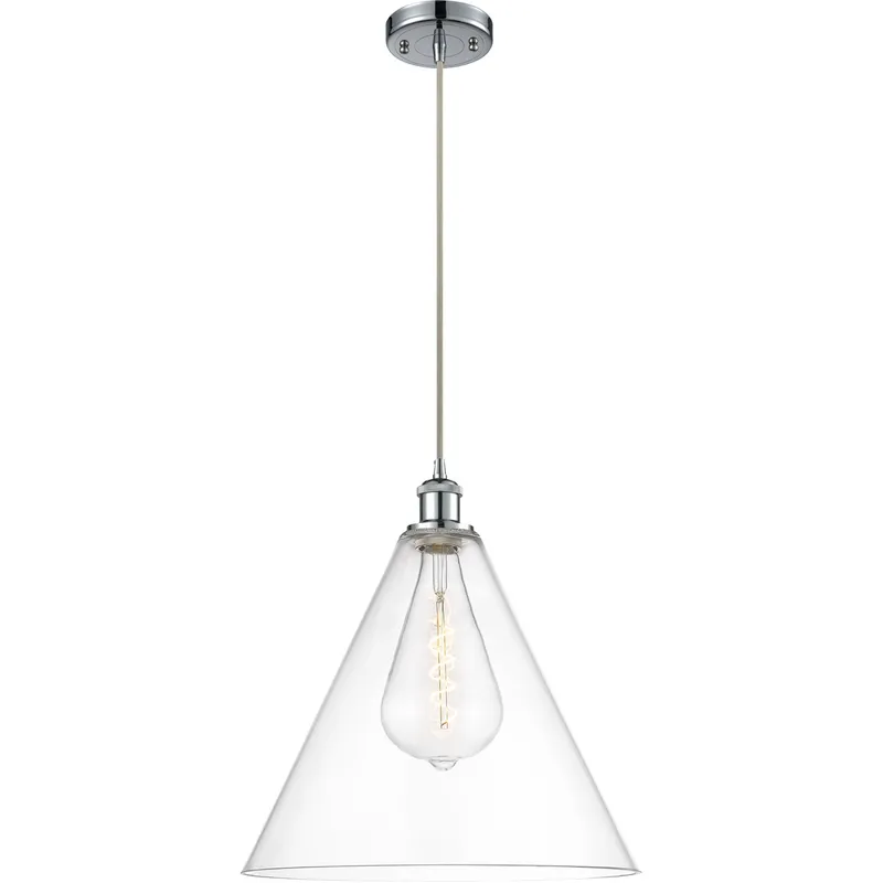 Ballston Cone LED 16 inch Polished Chrome Pendant Ceiling Light in Clear Glass, Black Textured