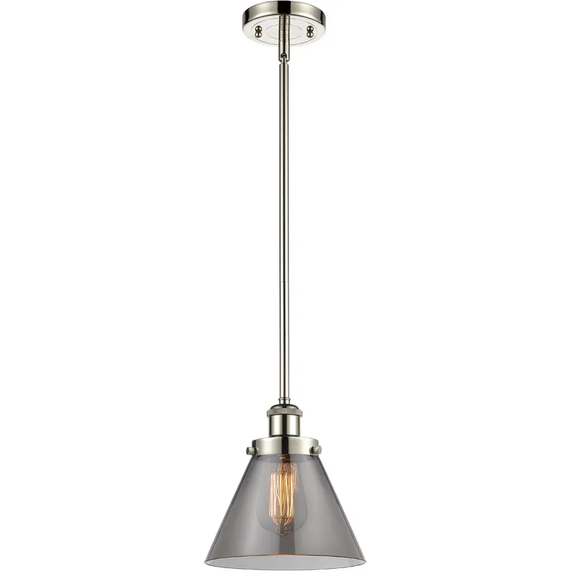Ballston Large Cone LED 8 inch Polished Nickel Pendant Ceiling Light in Plated Smoke Glass