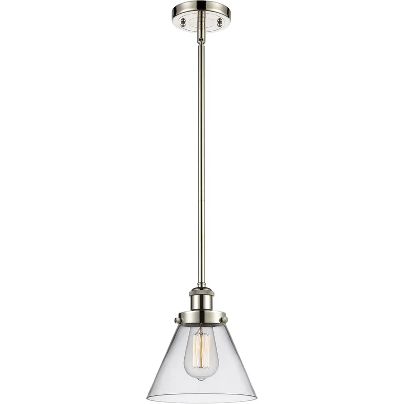 Ballston Large Cone LED 8 inch Polished Nickel Pendant Ceiling Light in Clear Glass