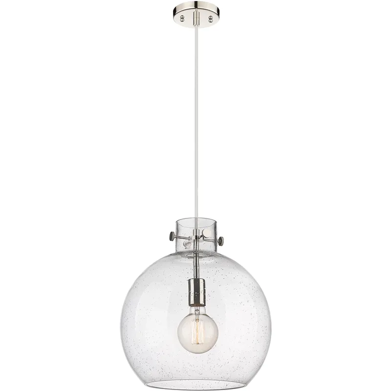 Newton Sphere Pendant Ceiling Light in Polished Nickel, Seedy Glass