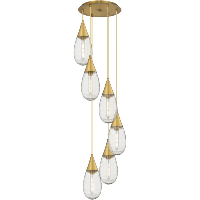 Malone 6 Light 16.63 inch Brushed Brass Multi Pendant Ceiling Light in Striped Clear Glass