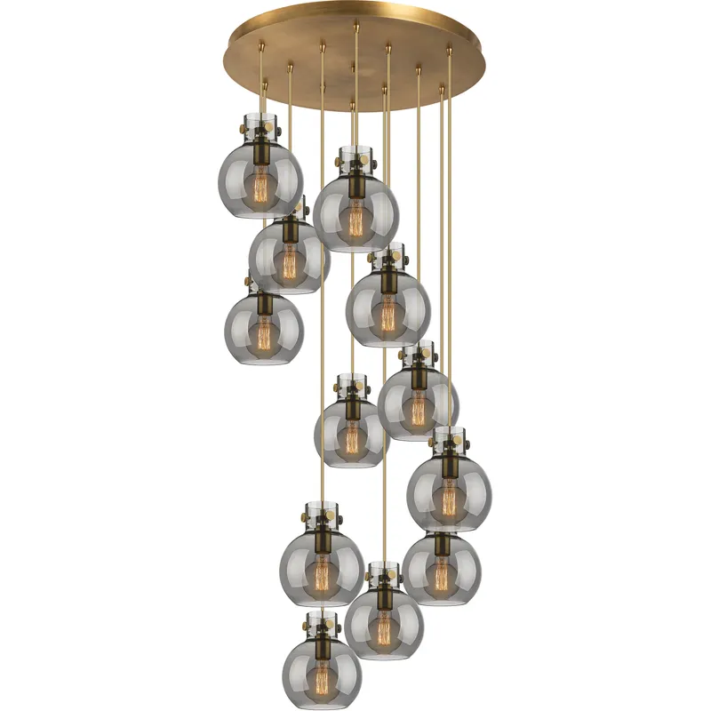 Newton Sphere 12 Light 27.25 inch Brushed Brass Multi Pendant Ceiling Light in Light Smoke Glass