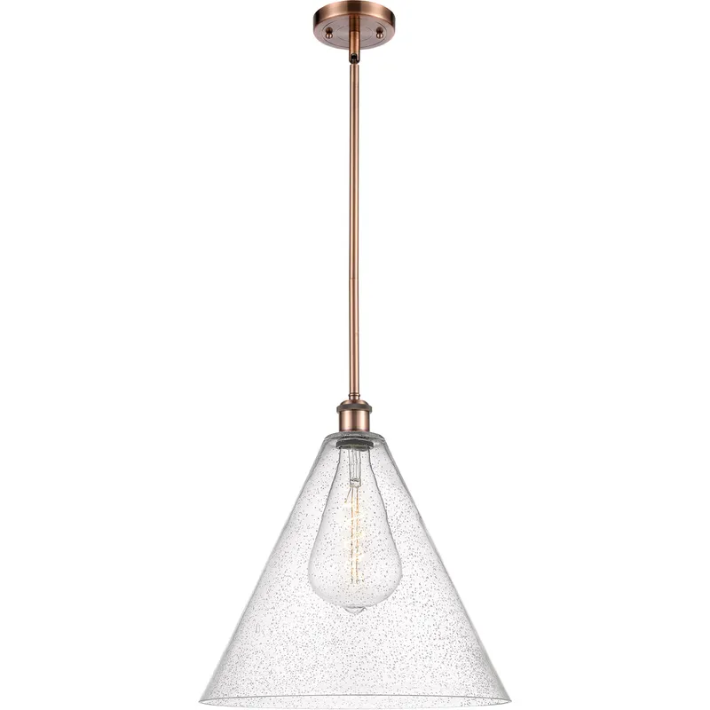 Ballston Cone LED 16 inch Antique Copper Pendant Ceiling Light in Seedy Glass