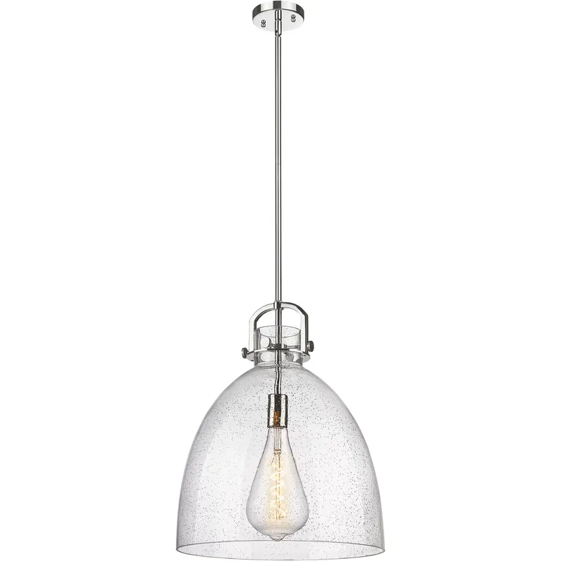 Newton Bell 1 Light 16 inch Polished Nickel Pendant Ceiling Light in Seedy Glass