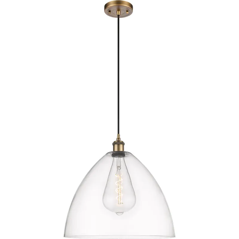 Ballston Dome LED 16 inch Brushed Brass Pendant Ceiling Light in Clear Glass, Black Textured