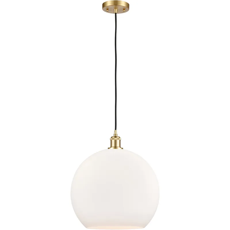 Ballston Athens LED 13.75 inch Satin Gold Pendant Ceiling Light in Matte White Glass, Black Textured