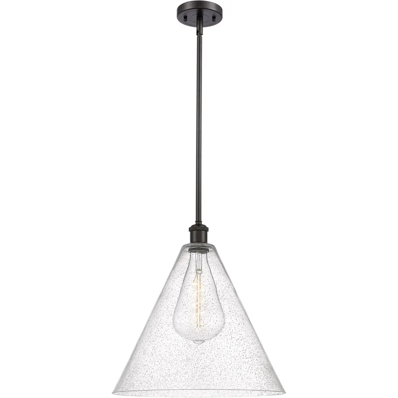 Ballston Cone LED 16 inch Oil Rubbed Bronze Pendant Ceiling Light in Seedy Glass