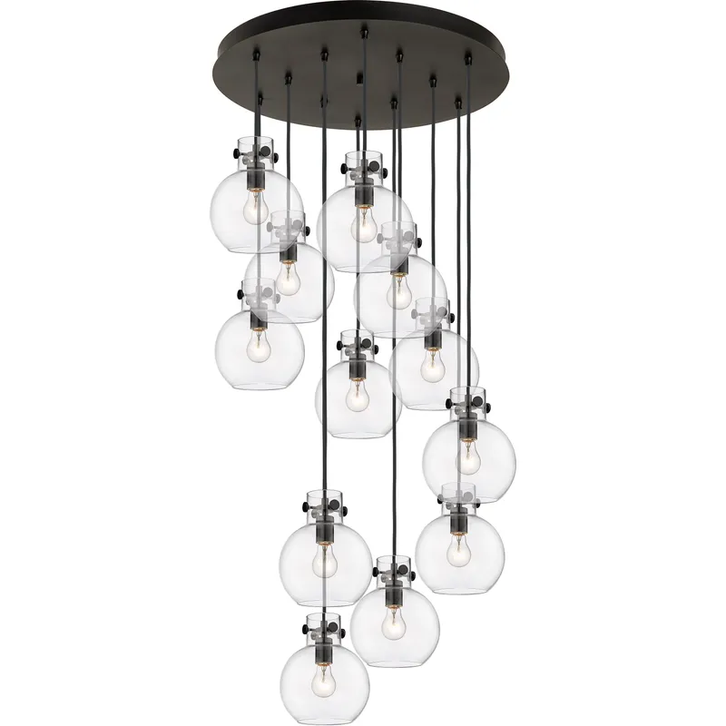 Newton Sphere 12 Light 27.25 inch Matte Black Multi Pendant Ceiling Light in Clear Glass