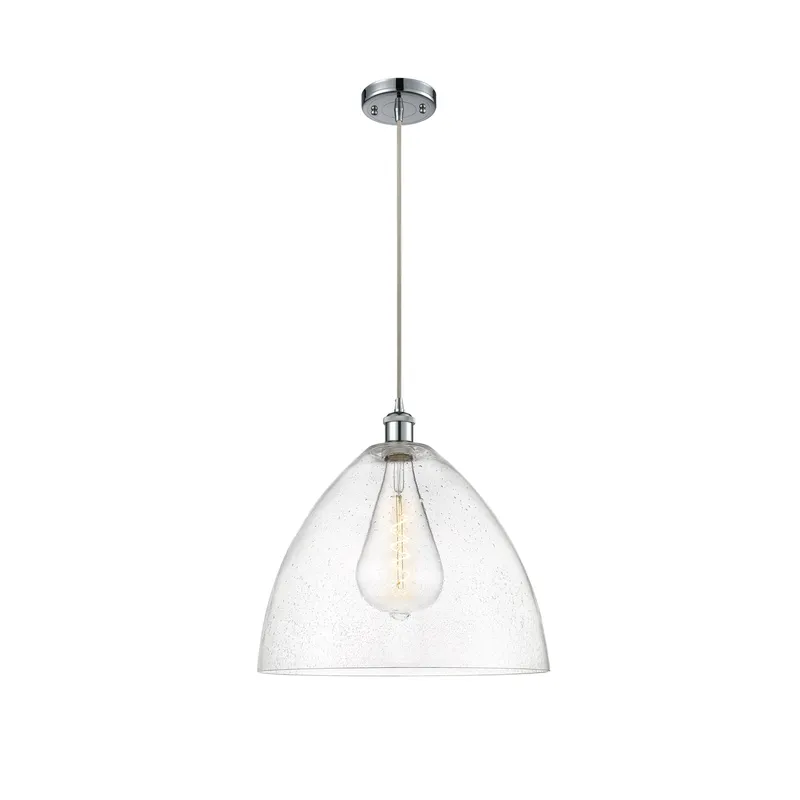 Ballston Dome LED 16 inch Polished Chrome Pendant Ceiling Light in Seedy Glass, Black Textured