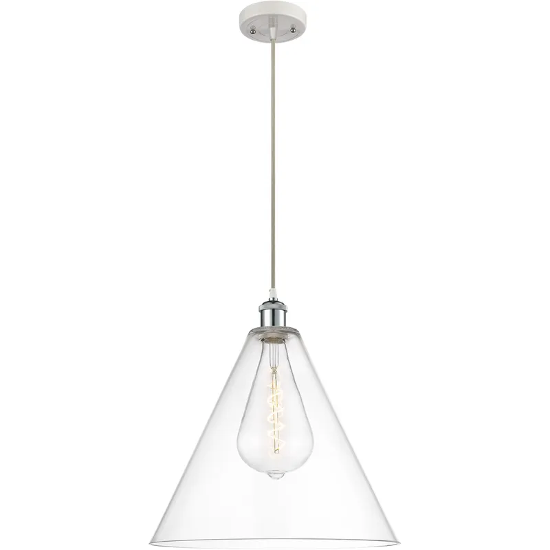 Ballston Cone 1 Light 16 inch White and Polished Chrome Pendant Ceiling Light in Clear Glass
