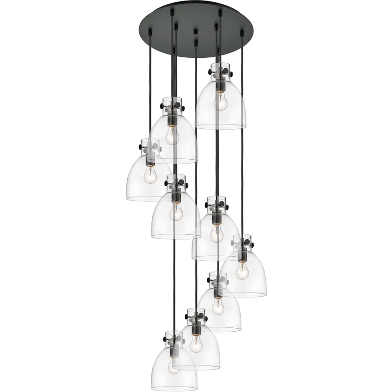 Newton Bell 9 Light 22.13 inch Matte Black Multi Pendant Ceiling Light in Clear Glass