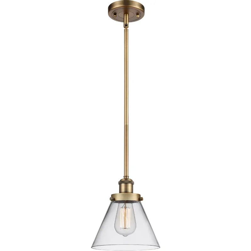 Ballston Large Cone LED 8 inch Brushed Brass Pendant Ceiling Light in Clear Glass