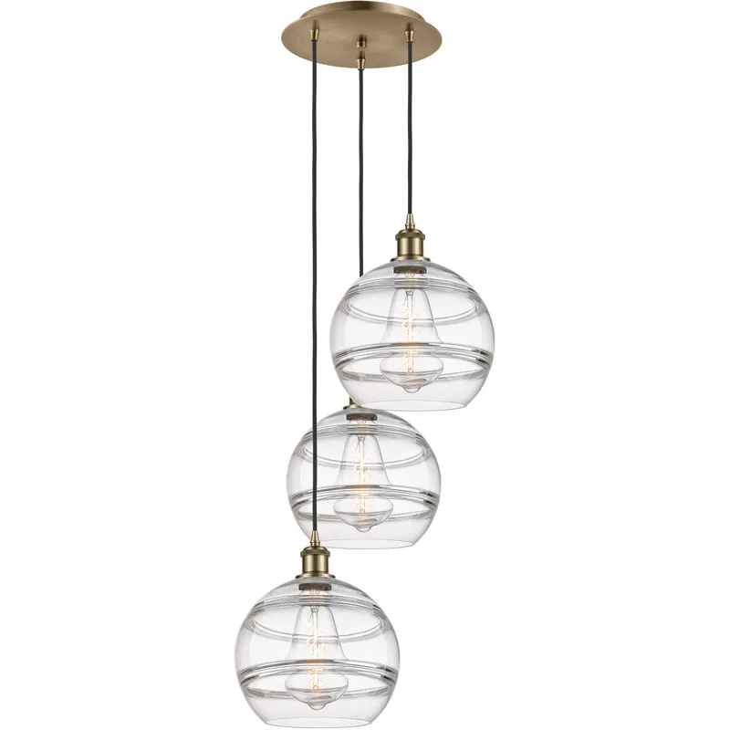 Ballston Rochester 3 Light 16.5 inch Antique Brass Cord Hung Multi Pendant Ceiling Light