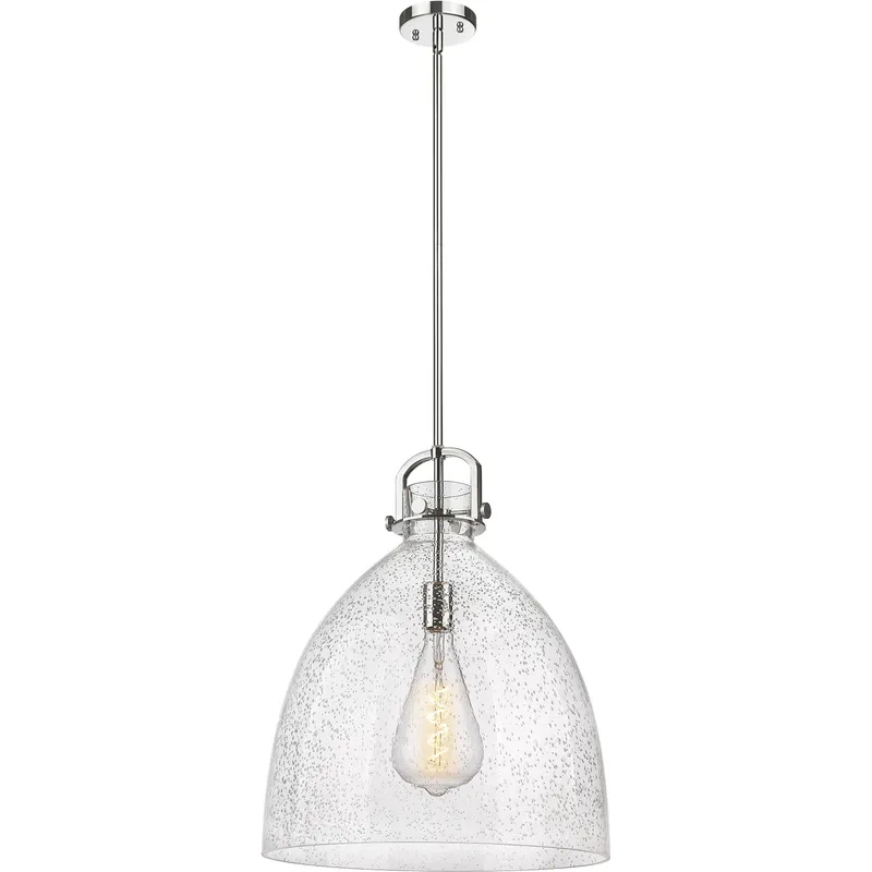 Newton Bell 1 Light 18 inch Polished Nickel Pendant Ceiling Light in Seedy Glass