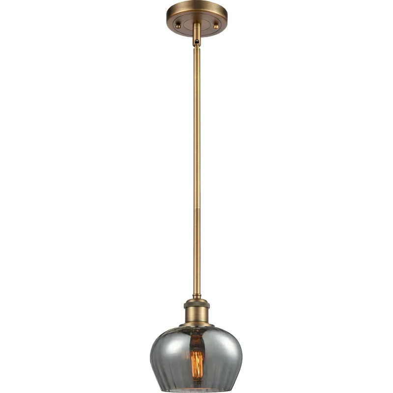 Ballston Fenton LED 7 inch Brushed Brass Pendant Ceiling Light in Plated Smoke Glass, Ballston