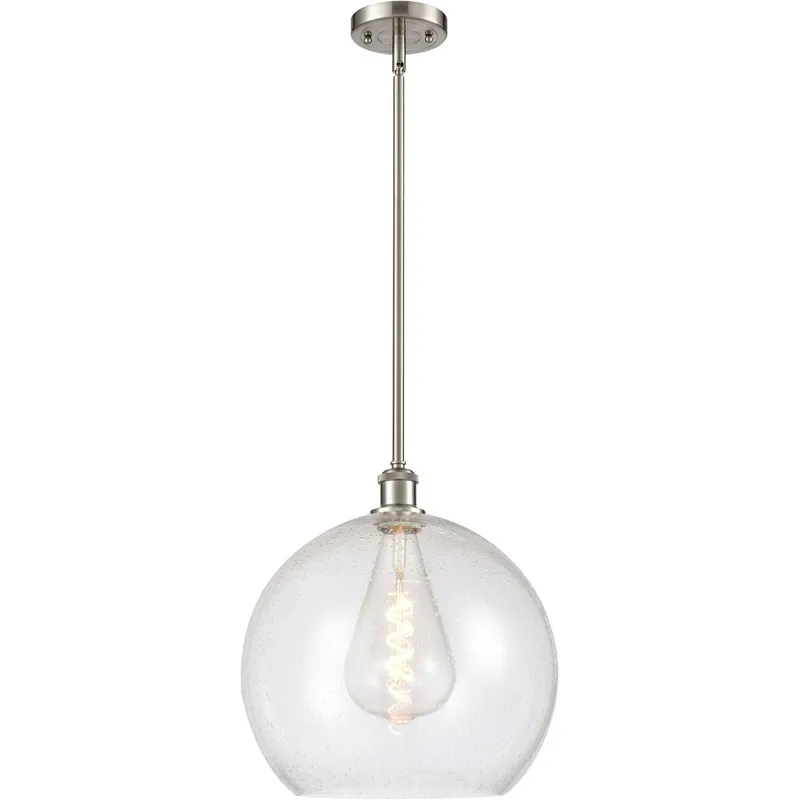 Ballston Athens 1 Light 14 inch Brushed Satin Nickel Pendant Ceiling Light in Seedy Glass