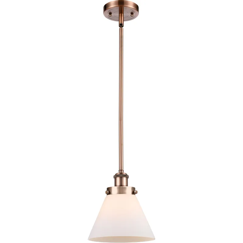 Ballston Large Cone LED 8 inch Antique Copper Pendant Ceiling Light in Matte White Glass
