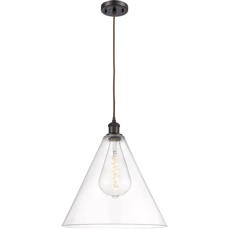 Ballston Cone LED 16 inch Oil Rubbed Bronze Pendant Ceiling Light in Clear Glass, Black Textured