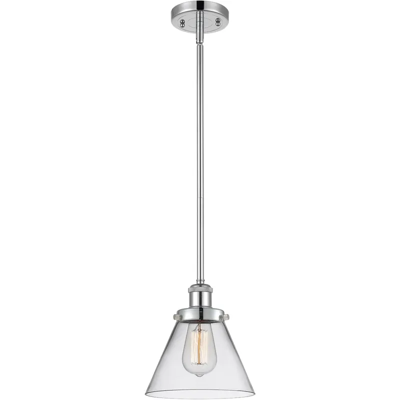 Ballston Large Cone LED 8 inch Polished Chrome Pendant Ceiling Light in Clear Glass, Ballston