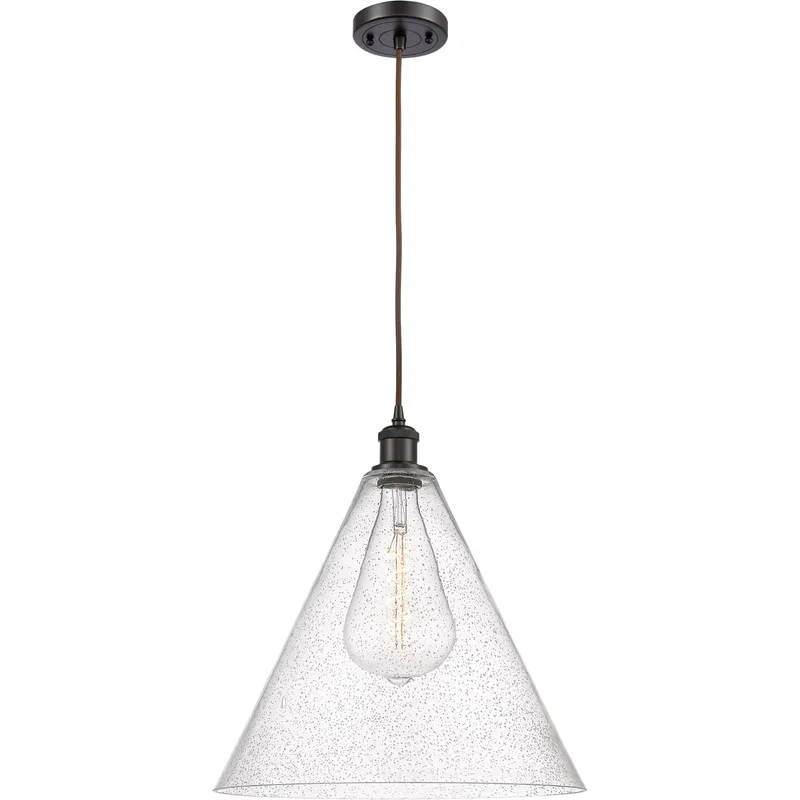Ballston Cone 1 Light 16 inch Oil Rubbed Bronze Pendant Ceiling Light in Seedy Glass