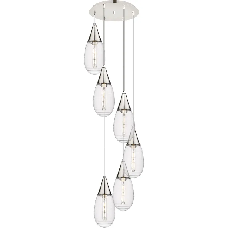 Malone 6 Light 16.63 inch Polished Nickel Multi Pendant Ceiling Light in Striped Clear Glass