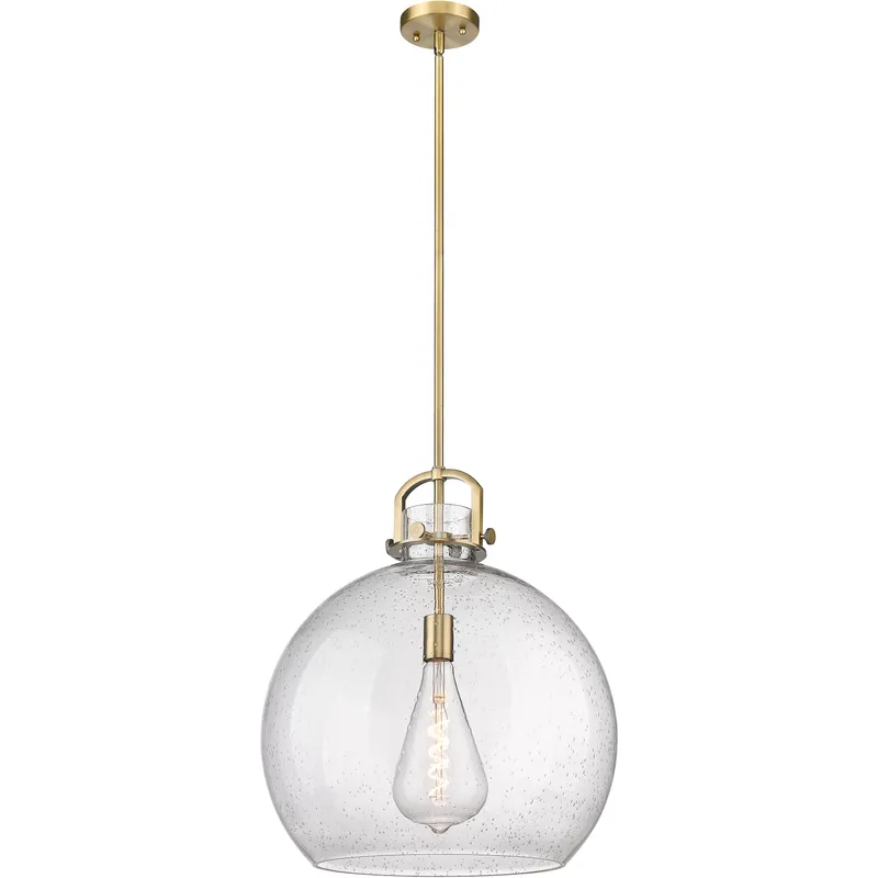Newton Sphere 1 Light 18 inch Brushed Brass Pendant Ceiling Light in Seedy Glass
