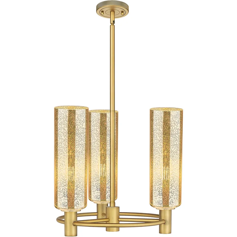 Crown Point 3 Light 18 inch Brushed Brass Pendant Ceiling Light in Mercury Glass