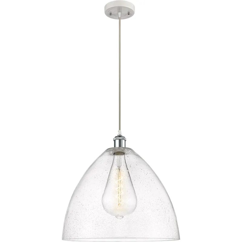 Ballston Dome LED 16 inch White and Polished Chrome Pendant Ceiling Light in Seedy Glass