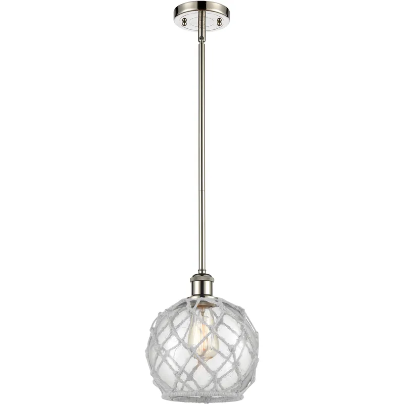 Ballston Farmhouse Rope LED 8 inch Polished Nickel Pendant Ceiling Light in Clear Glass with White Rope, Ballston