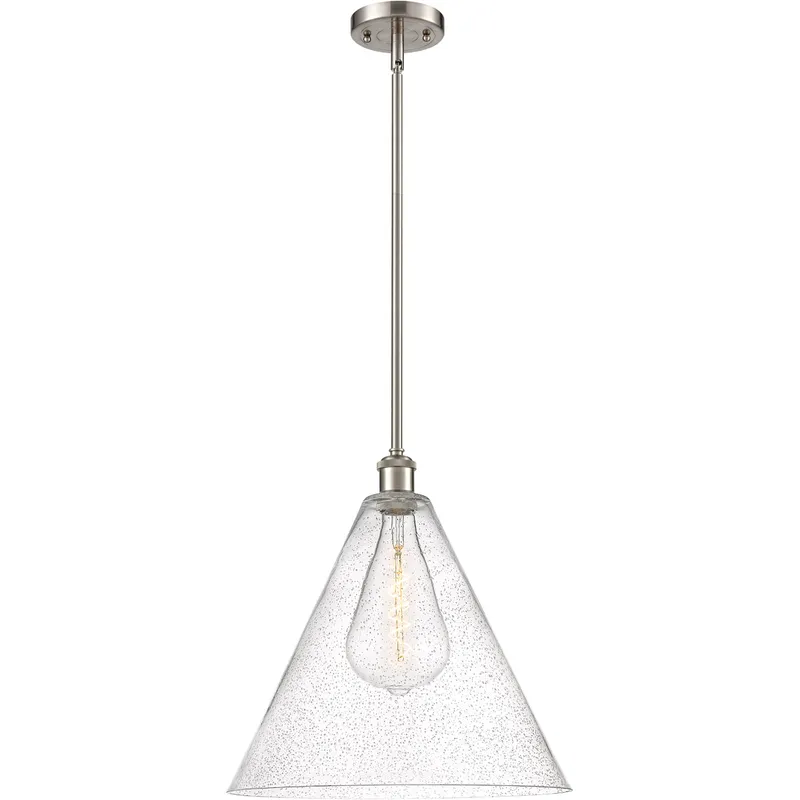 Ballston Cone LED 16 inch Brushed Satin Nickel Pendant Ceiling Light in Seedy Glass