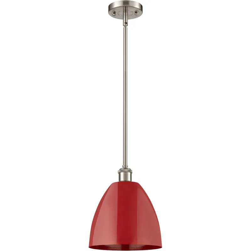 Ballston Plymouth Dome 1 Light 9 inch Brushed Satin Nickel Pendant Ceiling Light in Matte Red