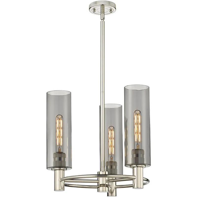 Crown Point 3 Light 18 inch Polished Nickel Pendant Ceiling Light in Light Smoke Glass